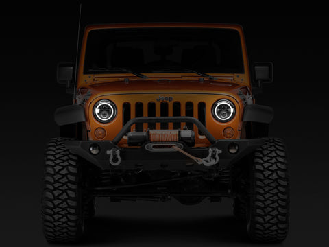 Raxiom 97-18 Jeep Wrangler TJ/JK Axial Halo Headlights w/ DRL Amber Signals- Blk Hsng (Clear Lens) - J108037