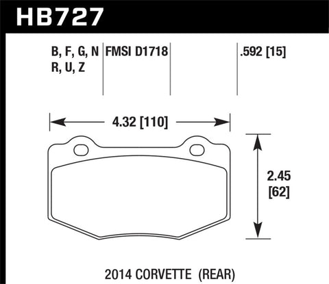 Hawk DTC-30 2015 Chevy Corvette Z06 Rear Race Brake Pads - HB727W.592