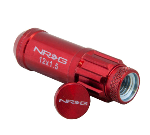 NRG 700 Series M12 X 1.5 Steel Lug Nut w/Dust Cap Cover Set 21 Pc w/Locks & Lock Socket - Red - LN-LS700RD-21