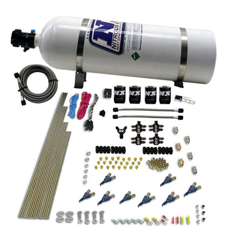 Nitrous Express 8 Cyl Piranha Direct Port 4 Solenoids Nitrous Kit (200-500HP) w/15lb Bottle - 80001-15