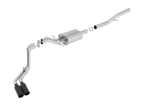 Borla 14 Silv/Sierra 1500 EC Std/CC Short 143.5in WB S-Type Black Tip Dual Rolled Side Exit CB Exht - 140576BC