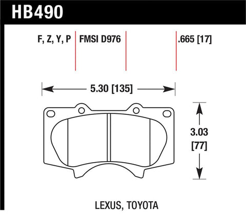 Hawk 2010-2014 Lexus GB460 HPS 5.0 Front Brake Pads - HB490B.665