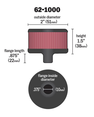 K&N Steel Base Crankcase Vent Filter 0.375in Vent OD x 2in OD x 1.5in Height - 62-1000