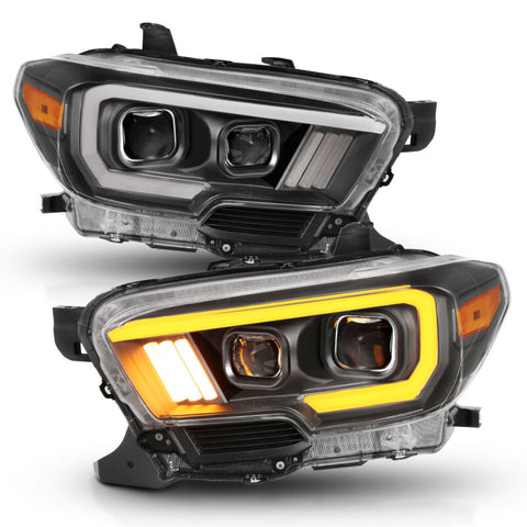 ANZO 2016-2017 Toyota Tacoma Projector Headlights w/ Plank Style Switchback Black w/ Amber w/ DRL - 111397