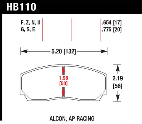 Hawk AP CP3307 / CP5040-5S4 / CP5200 (SC250) Caliper DTC-60 Race Brake Pads - HB110G.654