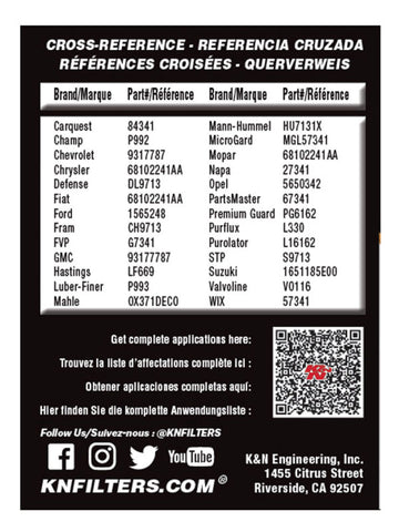 K&N Performance Oil Filter - 14-18 Fiat 500L 1.4L L4 Gas - HP-7041