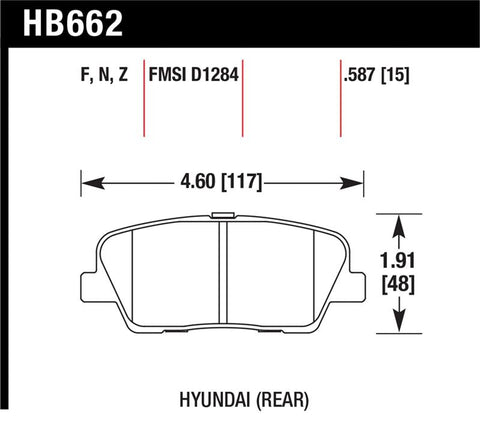 Hawk 10 Hyundai Genesis Coupe (w/o Brembo Breaks) HP+ Autocross 15mm Rear Brake Pads - HB662N.587