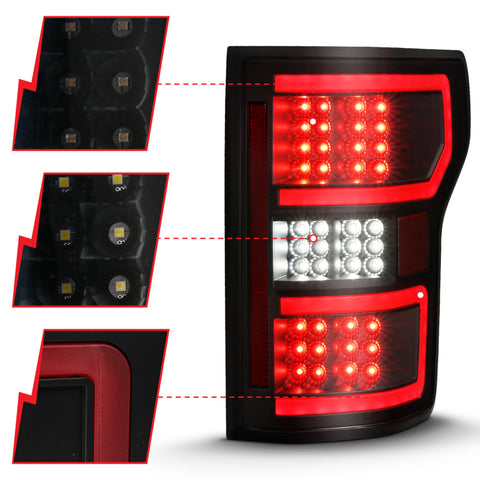 ANZO 18-19 Ford F-150 LED Taillight Black Housing Clear Lens Red Light Bar W/Sequential - 311314