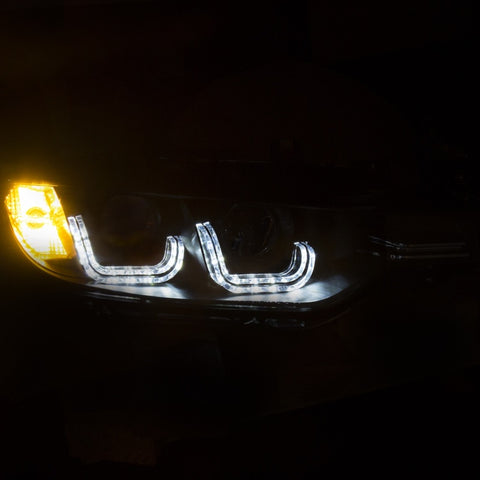 ANZO 2012-2015 BMW 3 Series Projector Headlights w/ U-Bar Black (HID Compatible) - 121506