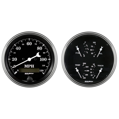 Auto Meter Gauge Kit 2 pc. Quad & Speedometer 5in Old Tyme Black - 1703