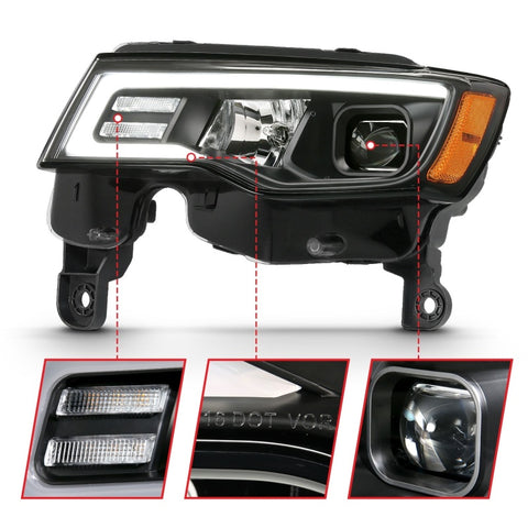 ANZO 2017-2018 Jeep Grand Cherokee Projector Headlights w/ Plank Style Switchback - Chrome w/ Amber - 111419