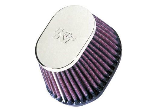 K&N Uni Chrome Oval Tapered Filter 2.125in FlgID x 4inB OL x 3inB OW x 3inT OL x 2inT OW x 2.75in H - RC-0981