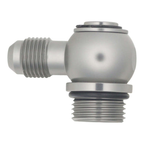 DeatschWerks 8AN ORB Male to 6AN Male Flare Low Profile 90-Degree Swivel - Anodized DW Titanium - 6-02-0419