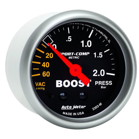 Autometer Sport-Comp 52mm 60cm/HG -2.0 Bar Mechanical Boost Gauge - 3303-M