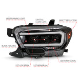 ANZO 2016-2018 Toyota Tacoma LED Projector Headlights Plank Style Black w/ Amber - 111496
