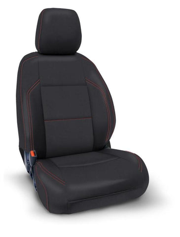 PRP 2016+ Toyota Tacoma Front Seat Covers with Electric Seat Adj. (Pair) - Black with Red Stitching - B057-01