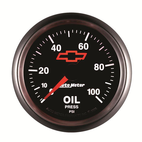 Autometer GM Bowtie Black 2-1/16in 0-100 PSI Oil Pressure - Stepper Motor - 3653-00406
