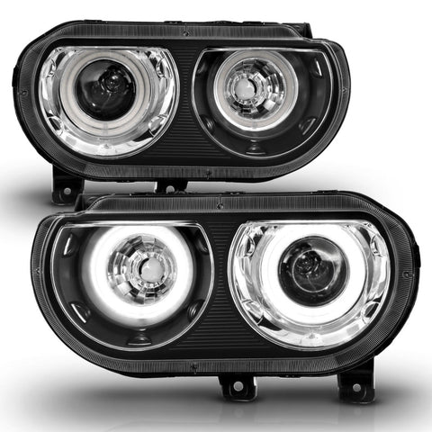 ANZO 2008-2014 Dodge Challenger Projector Headlights w/ Halo Black (CCFL) - 121308