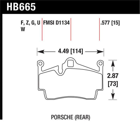 Hawk 2014-2015 Porsche Cayman Performance Ceramic Street Rear Brake Pads - HB665Z.577