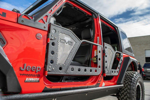 DV8 Offroad Jeep 18+ Wrangler JL / 20+ Gladiator JT Front Rock Doors w/ Perforated Aluminum Mesh - RDJL-01F