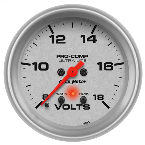 Autometer Ultra-Lite 2 5/8in 18V Voltmeter w/ Peak & Warn - 4483