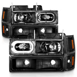ANZO 88-98 Chevrolet C1500 Crystal Headlights Black Housing w/ Signal and Side Marker Lights - 111507