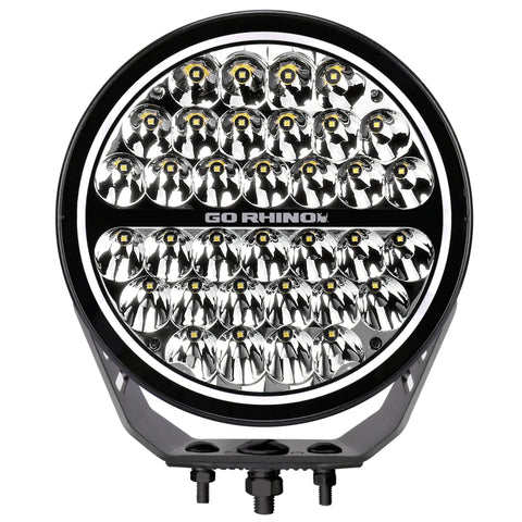 Go Rhino Xplor Blackout Series Round Single LED Spot Light Kit w/DRL (Surface Mount) 9in. - Blk - 751700911SRS