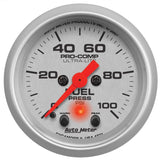 Autometer Ultra-Lite 52mm 0-100 PSI Fuel Pressure w/ Peak Memory Warning Gauge - 4371