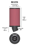 K&N Filter Universal Rubber Filter 2 7/16 inch 20 Degree Flange 3 3/4 inch OD 6 inch Height - RU-1770