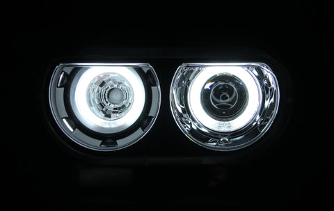 ANZO 2008-2014 Dodge Challenger Projector Headlights w/ Halo Black (CCFL) (HID Compatible) - 121306