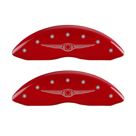 MGP 4 Caliper Covers Engraved Front & Rear Style 1/Chrysler Wing Red finish silver ch - 32010SCW1RD