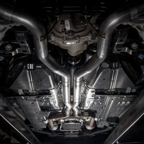 Stainless Works 2018+ Ford Mustang GT 3in Redline Series Catback X-Pipe w/Active Valves & Quad Tips - M18CBXFCV