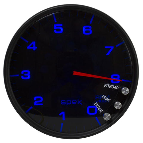 Autometer Spek-Pro Gauge Tachometer 5in 8K Rpm W/Shift Light & Peak Mem Black/Smoke/Black - P23852