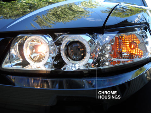Raxiom 99-04 Ford Mustang Dual LED Halo Projector Headlights- Chrome Housing (Clear Lens) - 49114