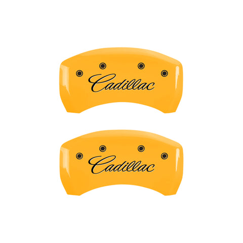 MGP 4 Caliper Covers Engraved Front & Rear Cursive/Cadillac Yellow finish black ch - 35020SCADYL