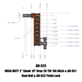 Gen-Y Mega Duty 2in Shank 10in Drop 2K TW 16K Hitch w/GH-051 Dual-Ball/GH-032 Pintle Lock - GH-525