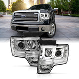 ANZO 2009-2014 Ford F-150 Projector Headlights w/ U-Bar Chrome Amber (HID TYPE) (WITHOUT HID KIT) - 111352