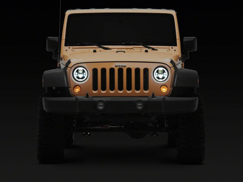 Raxiom 07-18 Jeep Wrangler Axial Series 7-Inch LED Headlights w DRL/ Black Housing - Clear Lens - J178741