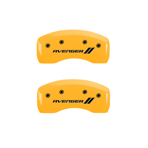 MGP 4 Caliper Covers Engraved Front & Rear With stripes/Avenger Yellow finish black ch - 12192SAV1YL