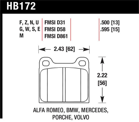 Hawk 63-65 Porsche 356 Front /  69-83 911 / 64-72 912 Rear DTC-60 Race Brake Pads - HB172G.595