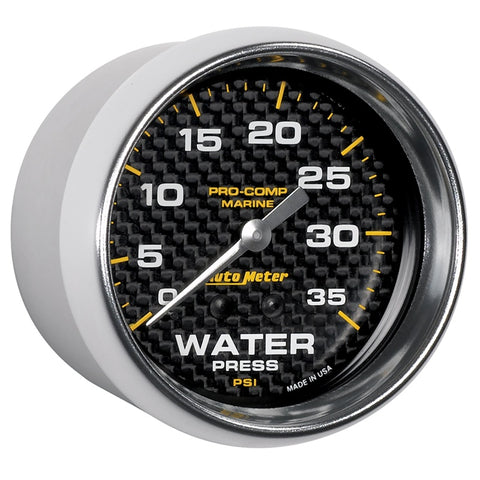 Autometer Marine Carbon Fiber Mechanical 2-5/8in 0-35PSI Water Pressure Gage - 200773-40