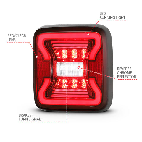 ANZO 18-19 Jeep Wrangler JL LED Taillights Black - 311295