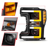 ANZO 17-19 Ford F-250/350/450 SD (w/o Factory LED) LED Proj Headlights w/Light Bar Switchback Blk - 111577