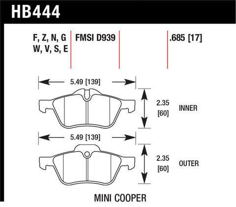 Hawk 02-06 Mini Cooper / Cooper S Performance Ceramic Street Front Brake Pads - HB444Z.685