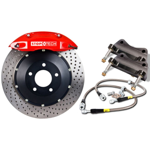 StopTech 08-10 Audi S5 Front BBK w/ Red ST-60 Calipers Drilled 380x32mm Rotors Pads Lines - 83.114.6800.72