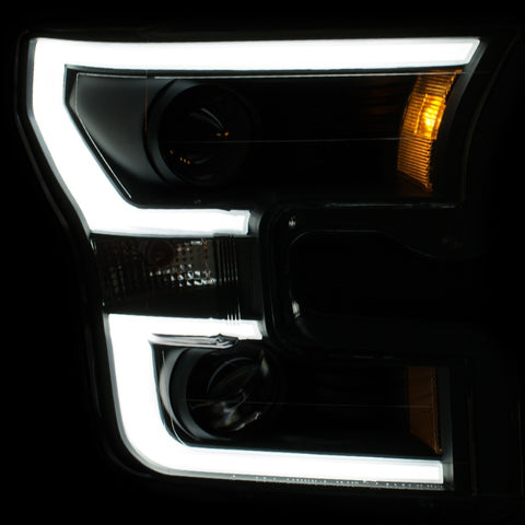 ANZO 2015-2017 Ford F-150 Projector Headlights w/ Plank Style Switchback Black w/ Amber - 111357