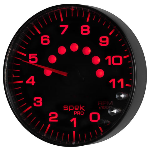 Autometer Spek-Pro Gauge Tachometer 5in 11K Rpm W/Shift Light & Peak Mem Black/Black - P239328