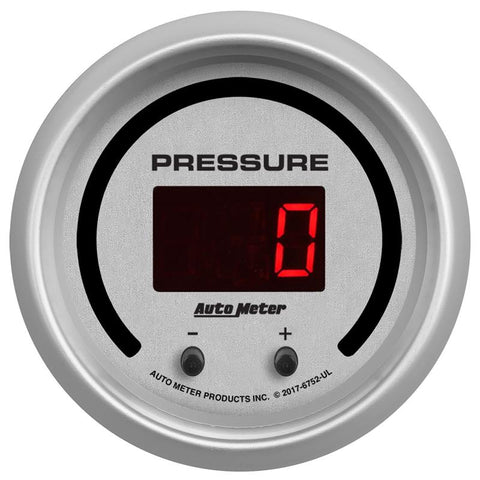 Autometer 52.4mm Silver Switchable 0-1600 PSI/0-110 BAR Fluid Pressure UltraLite Elite Digital Gauge - 6752-UL