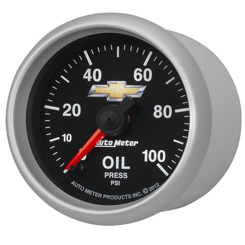 AutoMeter Gauge Oil Press 2-1/16in. 100PSI Digital Stepper Motor Chevy Gold Bowtie - 880447