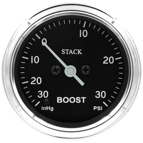 Autometer Stack 52mm -30INHG to +30 PSI (Incl T-Fitting) Pro Step Motor Boost Press Gauge - Classic - ST3312C